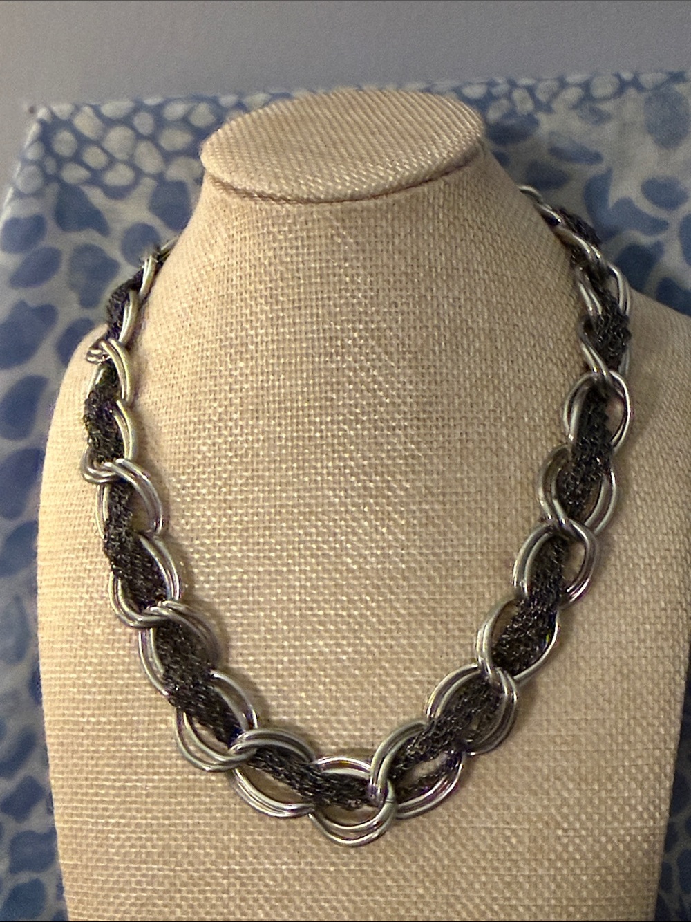 Premier Designs Silver and Black Braided Link Necklace